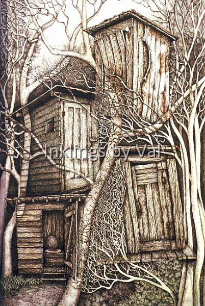 Out N Out-2.jpg - 14 1/4in x 19 3/4in matted and framed:$350USD : \A smaller version of various outhouses found in rural eastern NC.